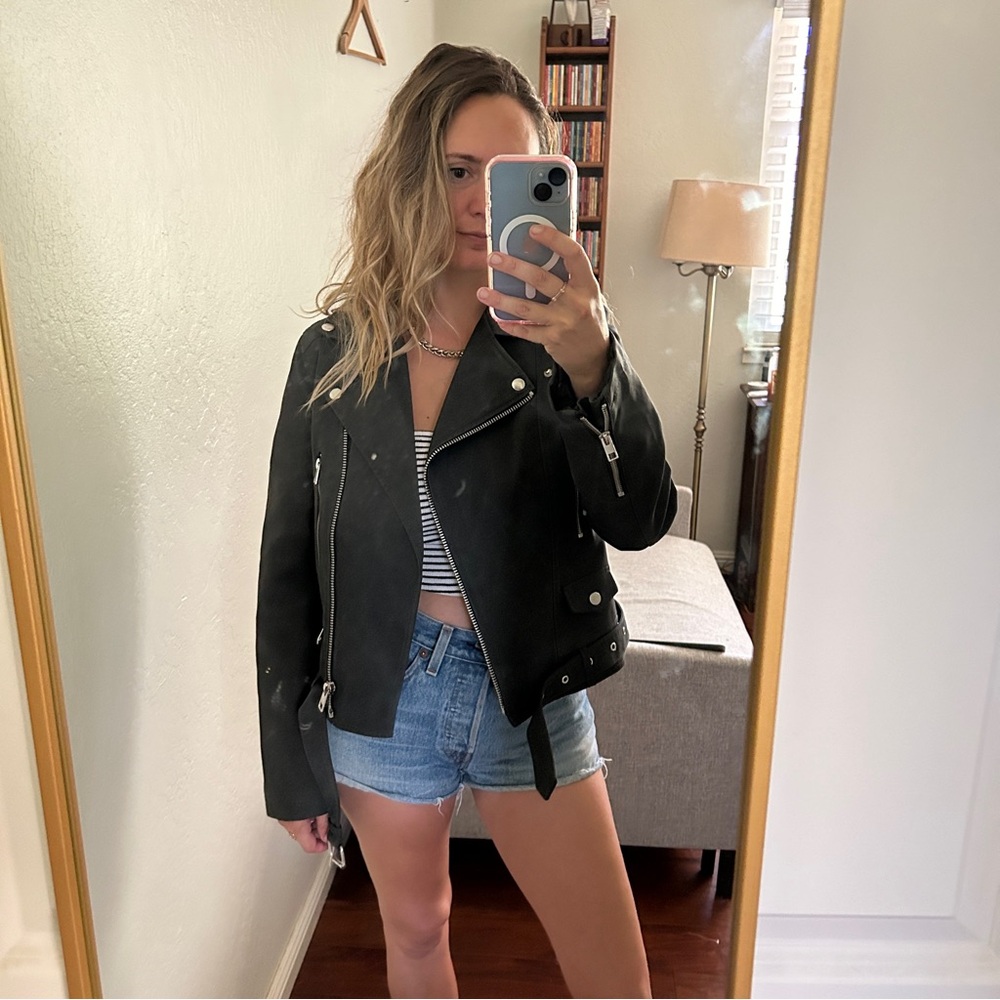 F21 Suede Leather Charcoal Grey Moto Jacket size Medium